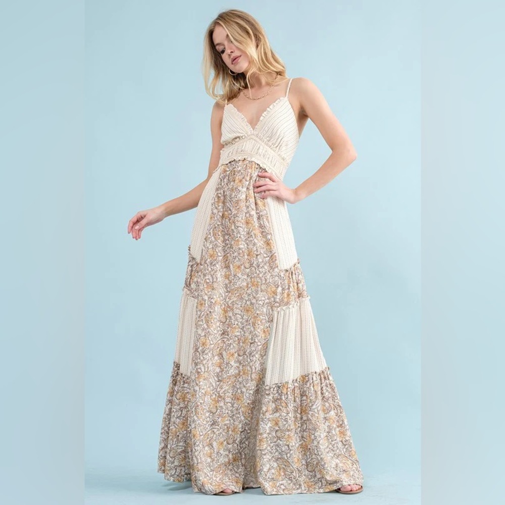 THE STREETS OF GOLD PAISLEY PATCHED MAXI DRESS Size S